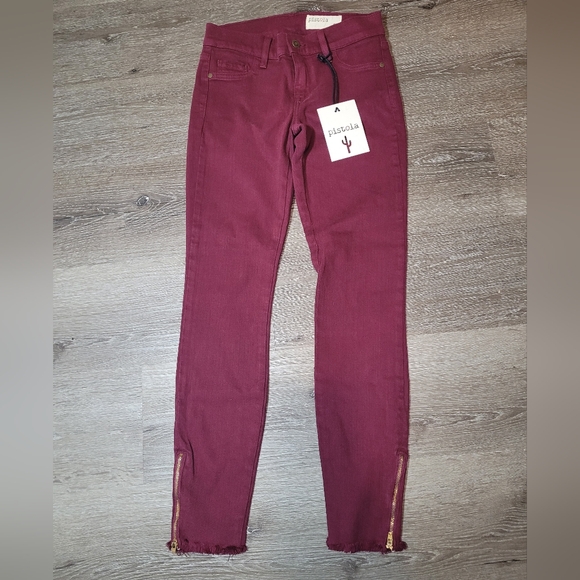 pistola Denim - Pistola Caterina Frayed Hem Ankle Zip Burgundy Wine Skinny Jean New Size 25